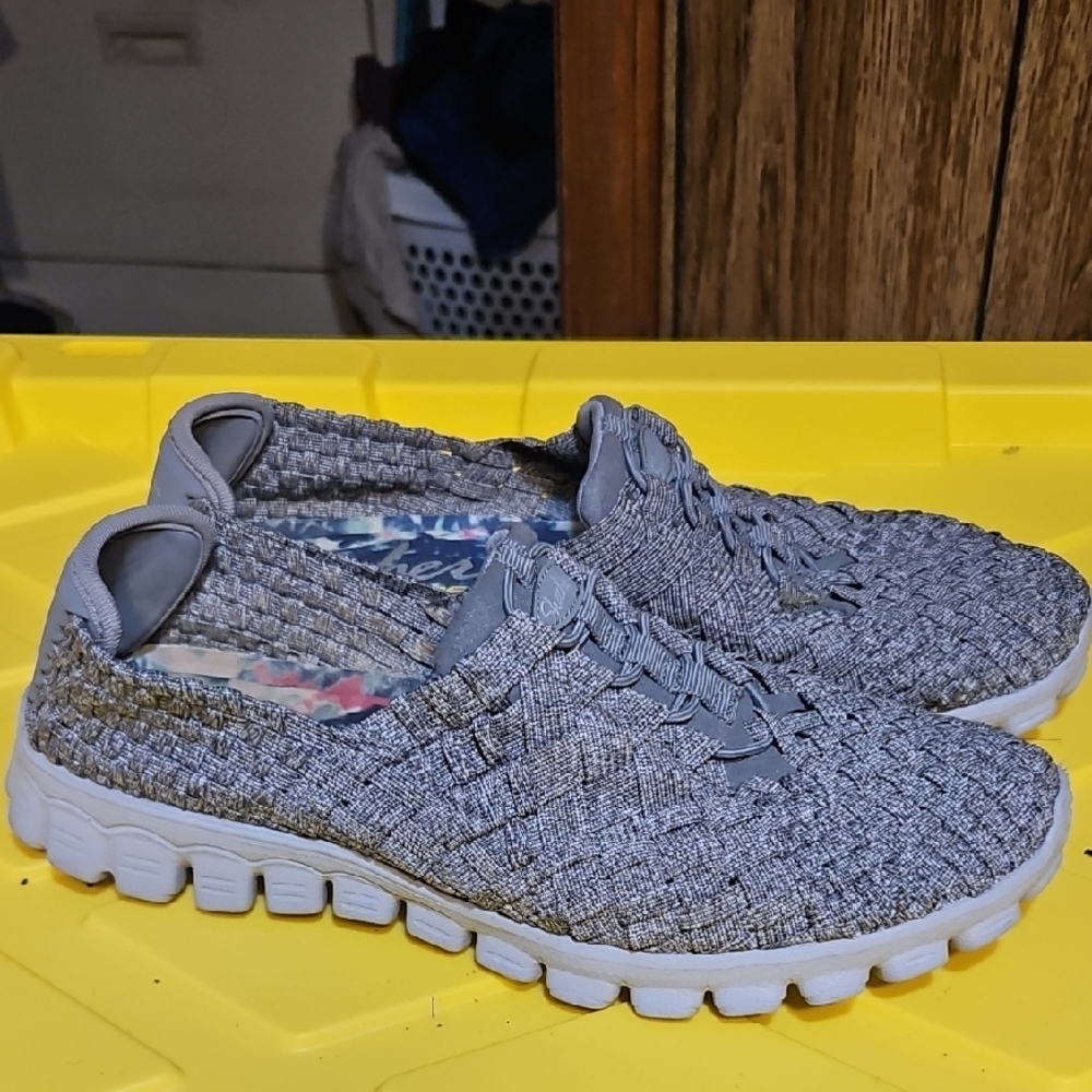 Skechers Gray Knit Slip-On Sneakers with White Sole